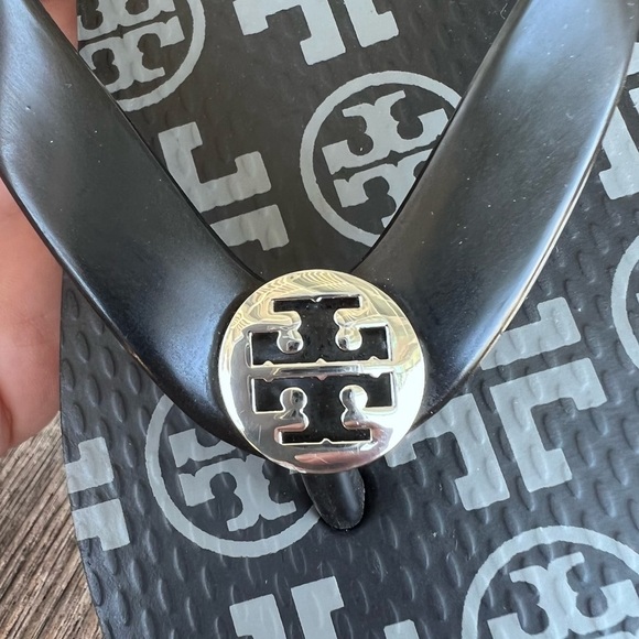 Tory Burch Black and Gray Flip Flops - Picture 7 of 9